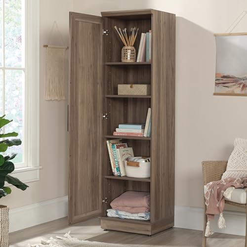 Sauder HomePlus Narrow Pantry Storage Cabinet Slim Single Door with Adjustable Shelves, Kitchen Laundry Bathroom Storage Cabinet, in Soft White