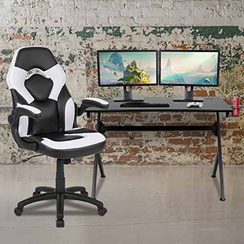 Flash Furniture Optis Red Gaming Desk and Blue Reclining Gaming Chair Set with Cup Holder and Headphone Hook