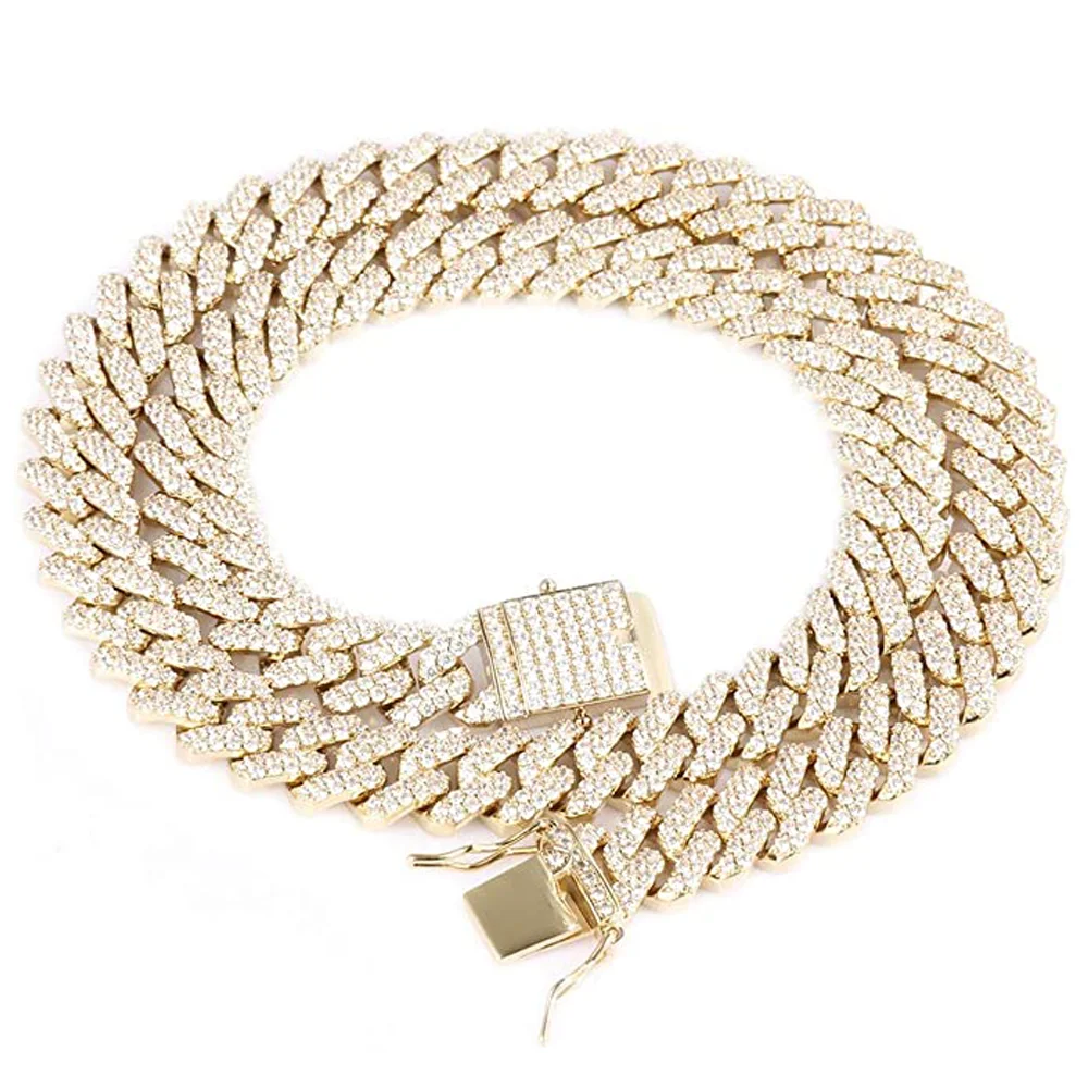 Iced Out Cuban Link Necklace & Bracelet Set (15mm, Gold)