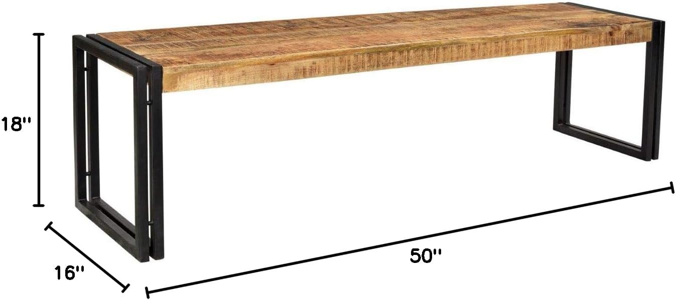 Timbergirl Hand-Crafted Reclaimed Wood and Metal Bench, 50-Inch