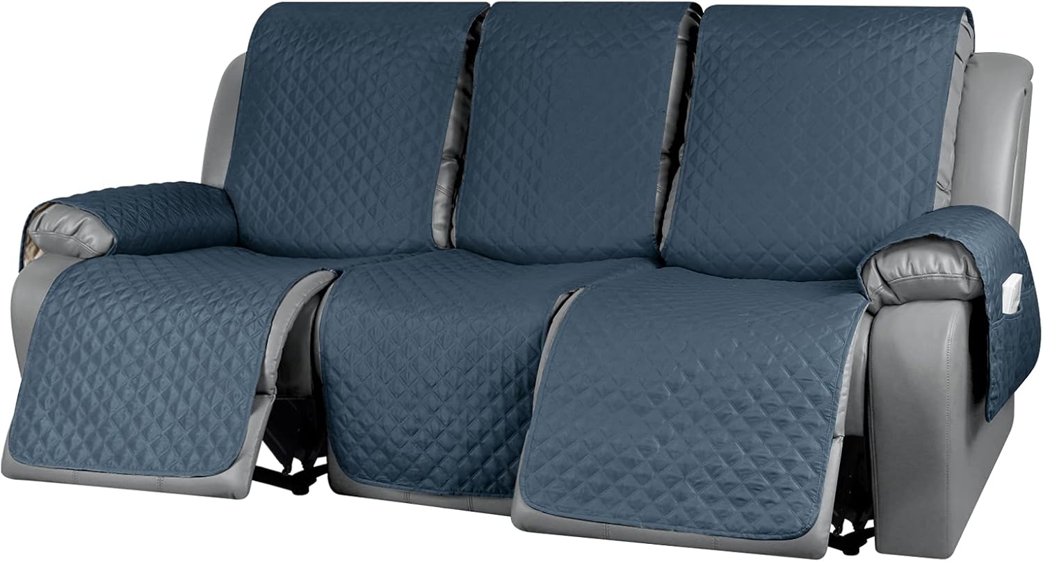 KinCam Recliner Sofa Cover, Reclining Couch Covers, Motion Recliner Couch Cover Furniture Protector with Elastic Straps (3 Seater Plus, Light Gray