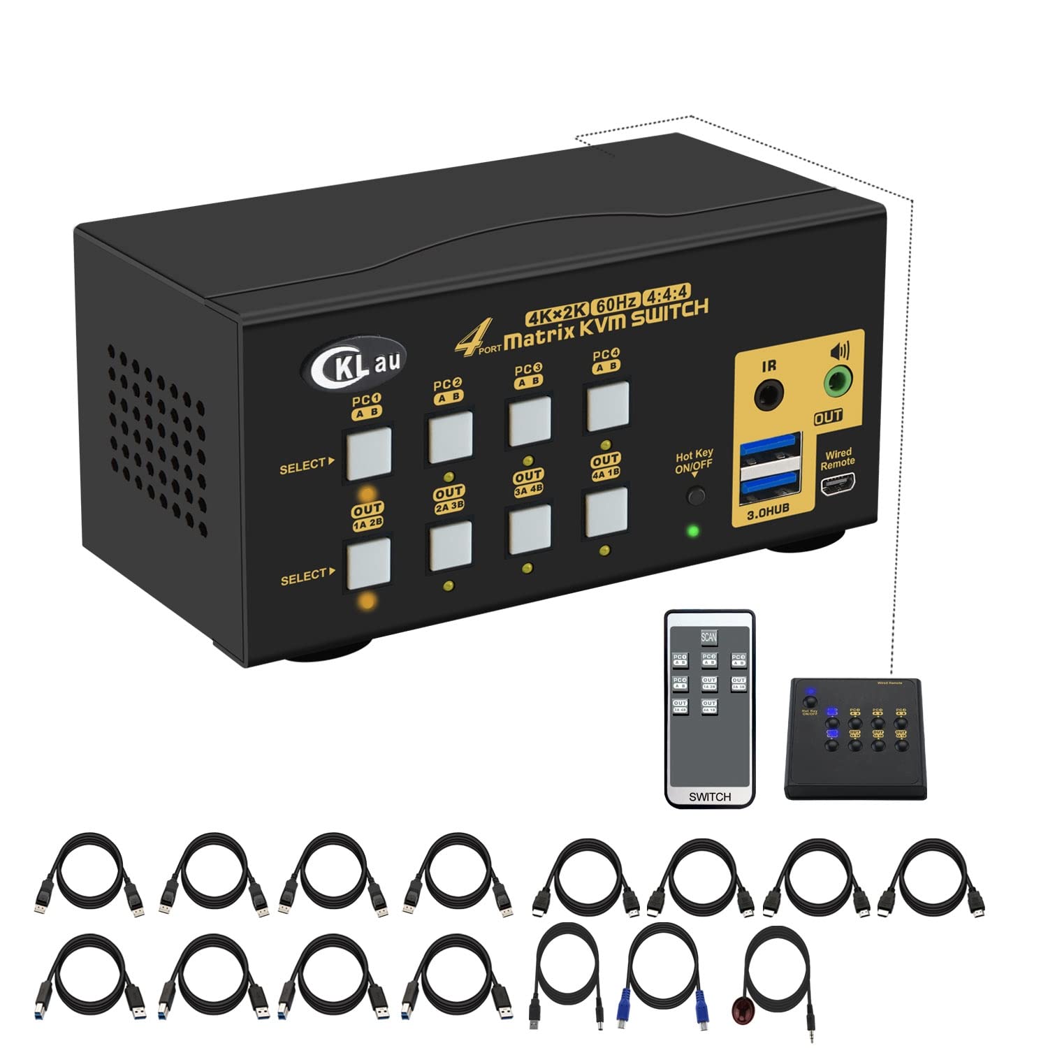 CKLau 2 Port USB 3.0 Displayport KVM Switch DP 1.4 for 2 Computers Support 4K@144Hz, 8K@30Hz with Audio and Cables Supports Keyboard Mouse Switching