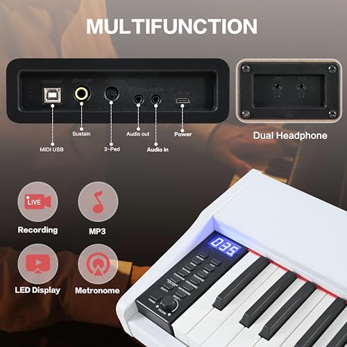 Digital Piano 88 Key Weighted with Piano Bench, 88 Key Full Size Semi Weighted Keyboard Piano, Electronic Piano for Beginner,with Adjustable Stand