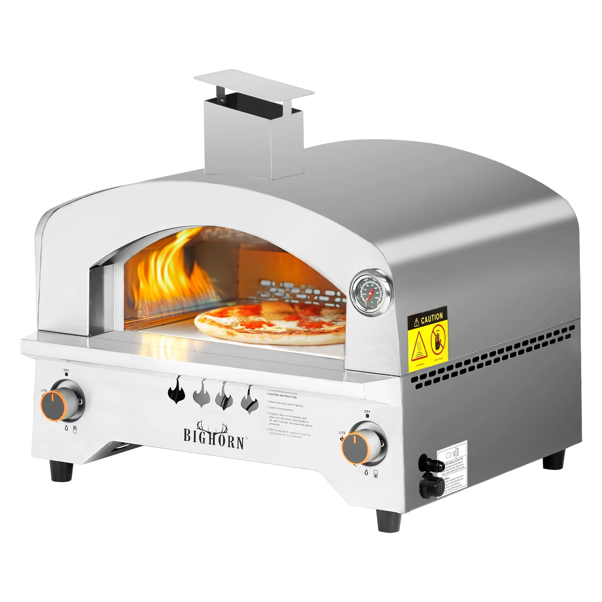 Gas Pizza Oven Portable Propane Pizza Oven with 13 inch Pizza Stone, BIG HORN OUTDOORS Stainless Steel Pizza Oven for Backyard