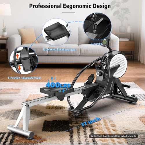 pooboo Rowing Machines for Home, Dual Wind & Magnetic Resistance, Foldable Row Machine 400 LB Weight Capacity