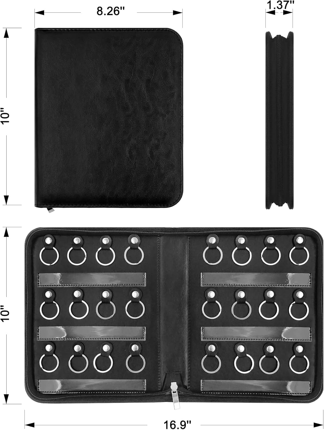 Portable Zippered Key Case,Leather Key Organizer with 24 Hooks Key Storage,Portable Manager and Landlord Key Holder