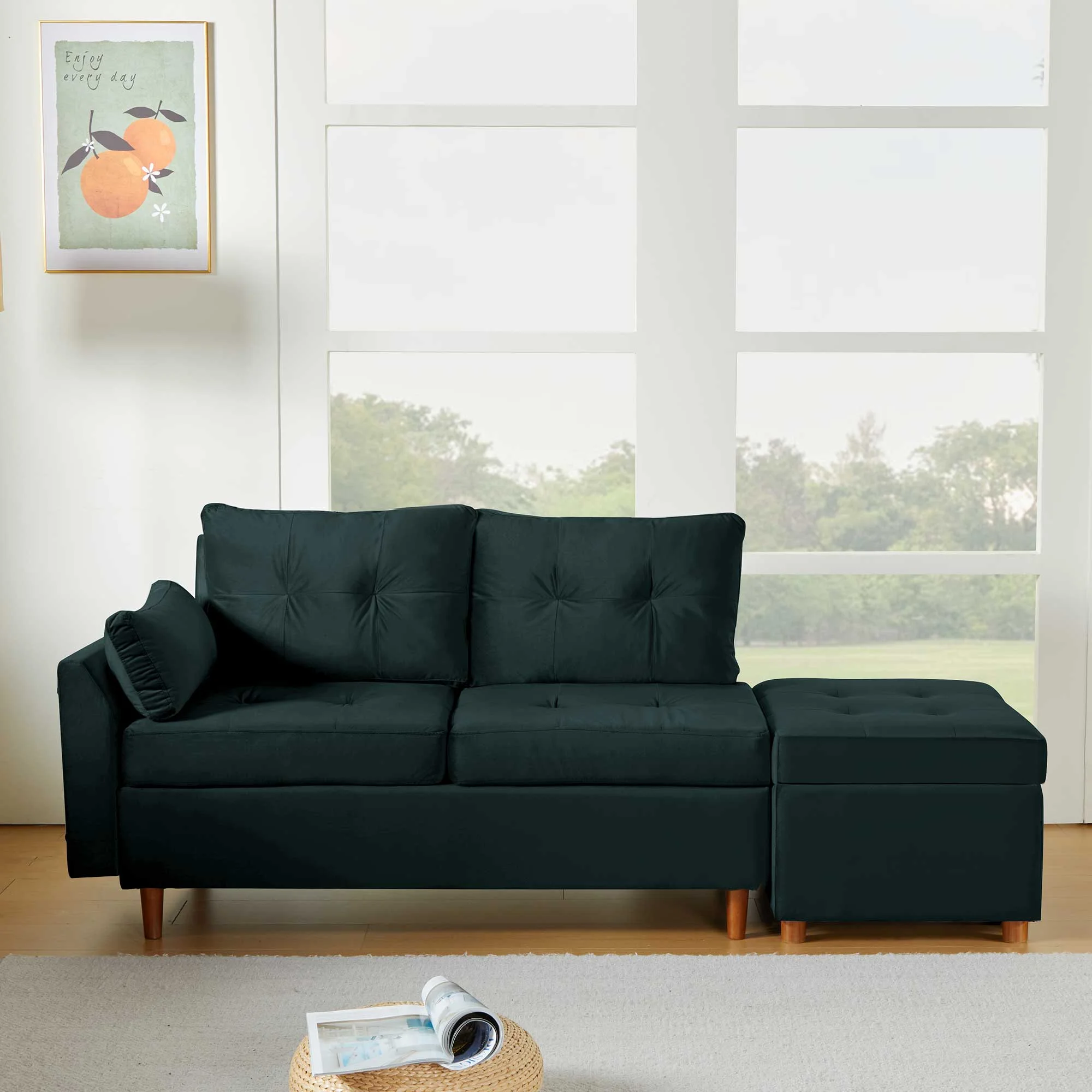Giratree Free Combination Sectional Sofa and Couch, Velvet Fabric Modern 2-3 Seat Sofa with Storage Ottoman, Black
