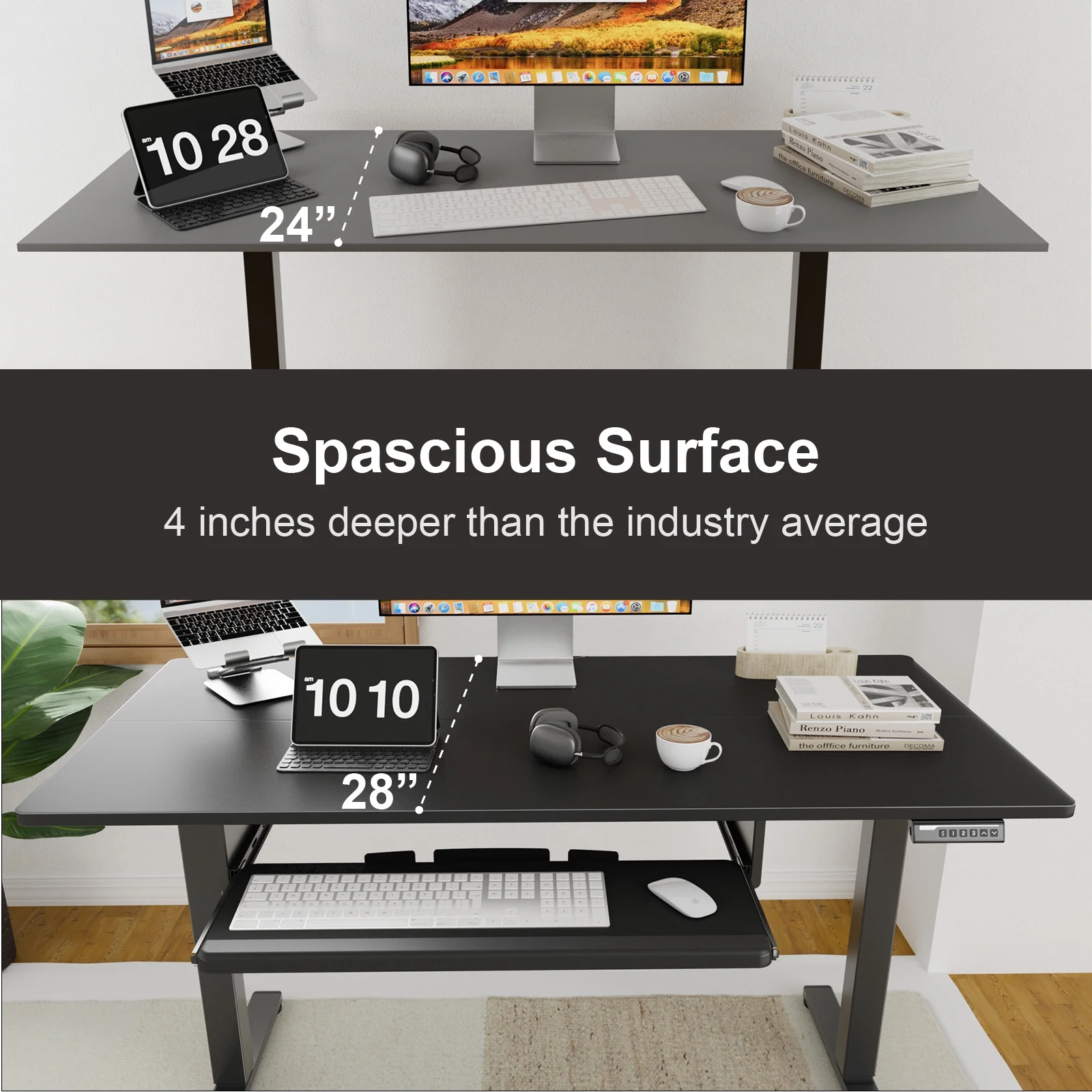 Electric Standing Desk with Keyboard Tray 55 x 28 inches Height Adjustable Gaming Sit Stand up Desk for Home Office Work