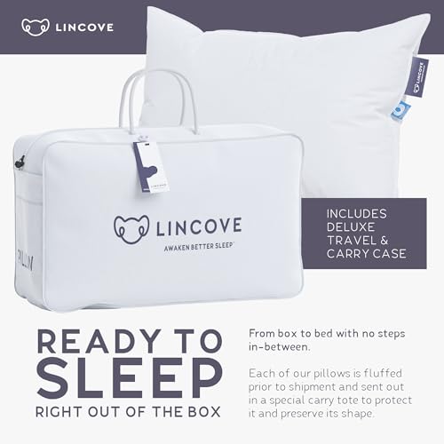 Lincove Cloud Natural Canadian Down and Waterfowl Feather Pillow, White Luxury Sleeping Pillow - 625 Fill Power, 500 Thread Count Cotton Shell