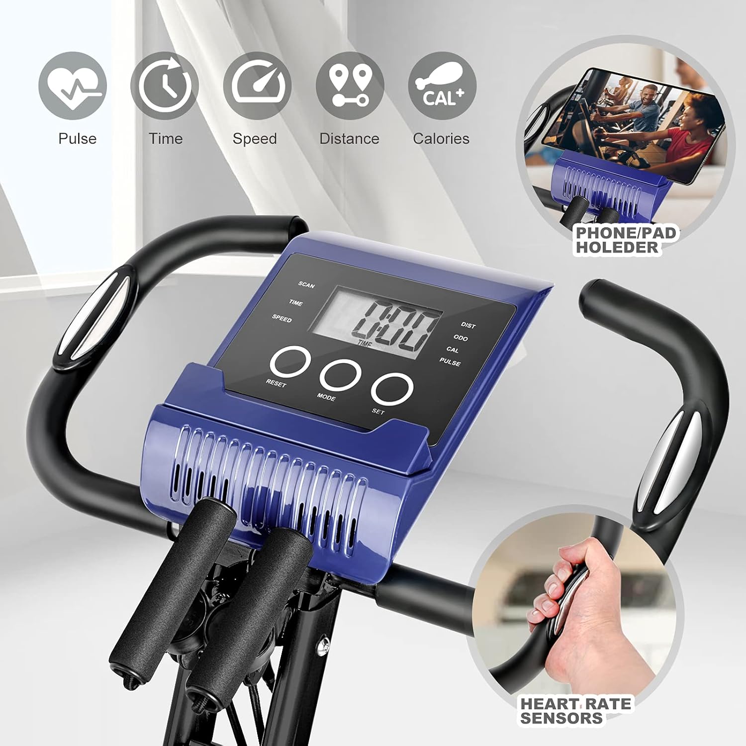 Foldable Exercise Bike,Indoor Cycling Bike Upright Stationary Bike 8 Level Resistance Magnetic Exercise Bike with Resistance Bands for Arm & Leg