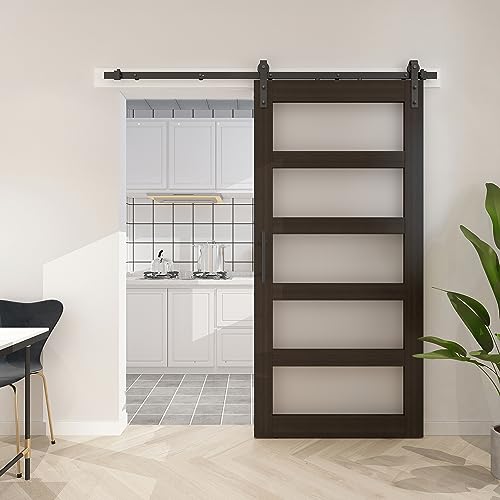 BARNSMITH 42in x 84in Glass Barn Door with 7FT Sliding Door Hardware Kit Included & Handle