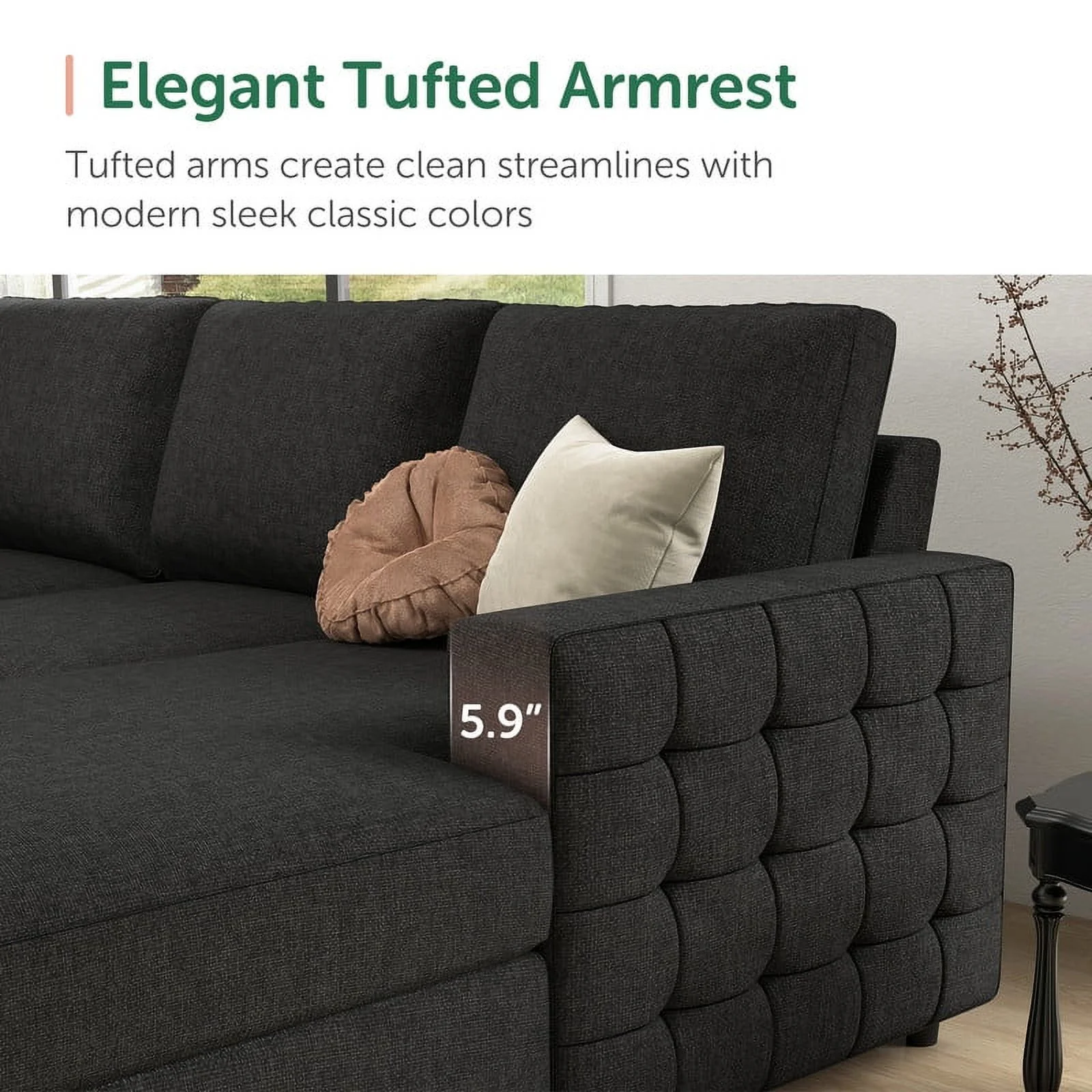 HONBAY Modern Convertible Sleeper Sectional Sofa Couch with Pull-out Bed and Storage Chaise, Dark Grey - Curated Treasures Market