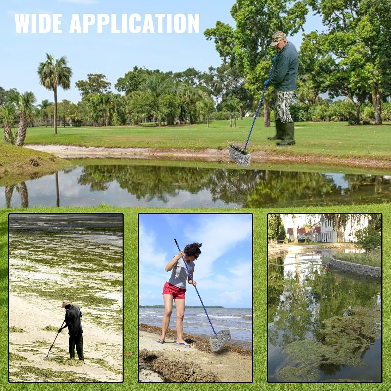 VEVOR Sand Rake, 165 inches Pole Beach Rake, Blue Lake Weed Rakes, 16 Aquatic Weeds Muck Sand Flea Rakes