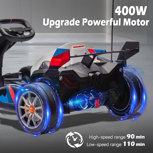 36V Licensed BMW Electric Go Kart, 7.5 MPH Drift Kart with 600W Motor, Outdoor Driftable Kids Race Pedal Go Karting Car w/Adjustable Seat, Lights