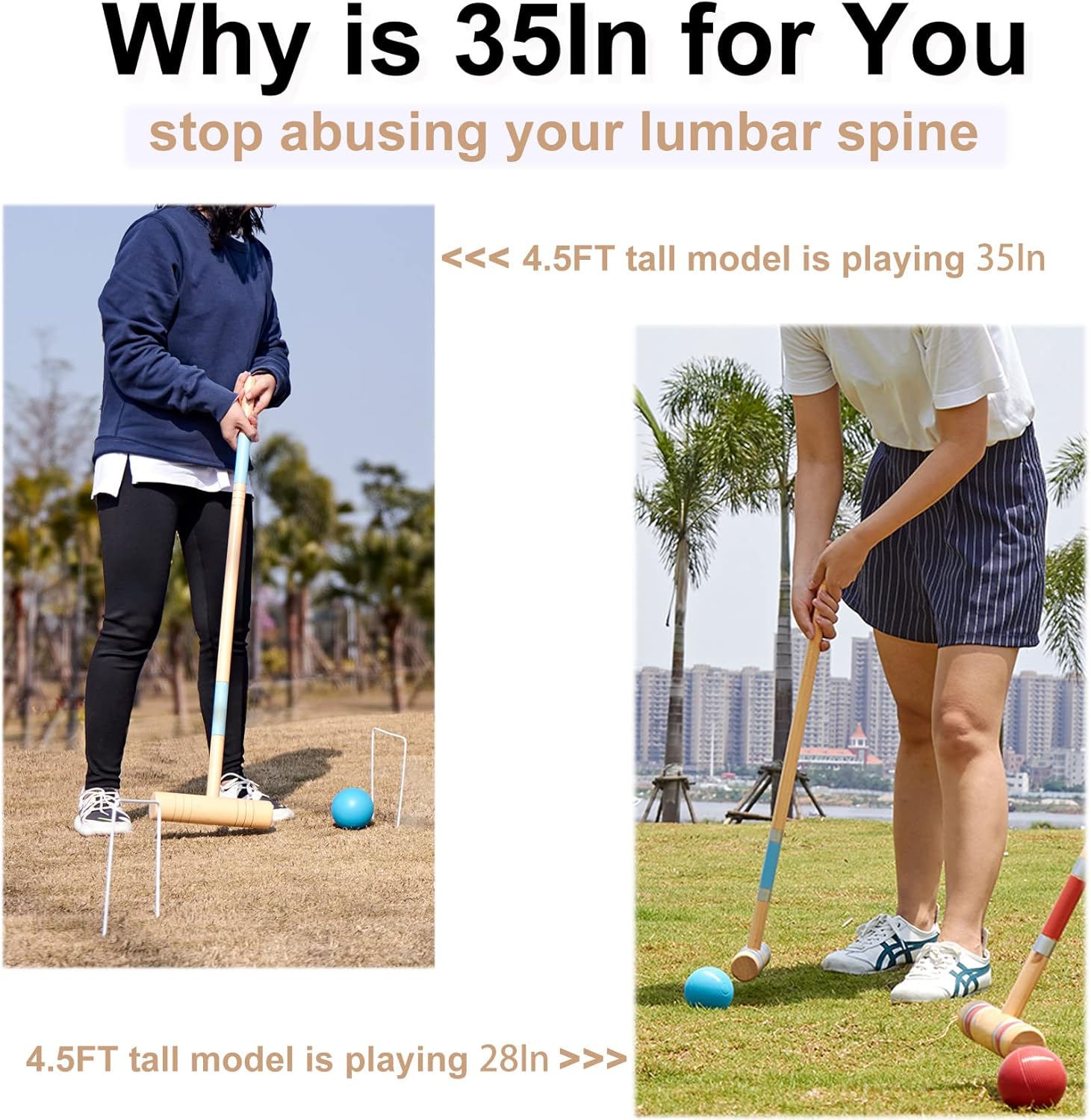 ApudArmis 35In Six Players Croquet Set with Deluxe Premiun Pine Wooden Mallets,Colored Ball,Wickets,Stakes