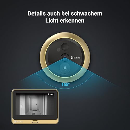 EZVIZ CP2 WLAN T&uuml;rspion mit 4,3-Zoll-Farbbildschirm, 2MP kabellose Video T&uuml;rklingel Kamera mit 146&deg; Weitwinkel und 2200mAh Akku, 2,4GHz