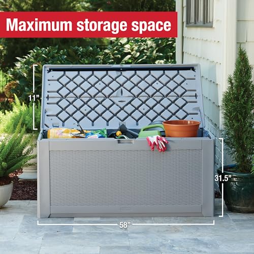 Rubbermaid Extra Large Resin Outdoor Storage Deck Box (134 Gal), Weather Resistant, Gray