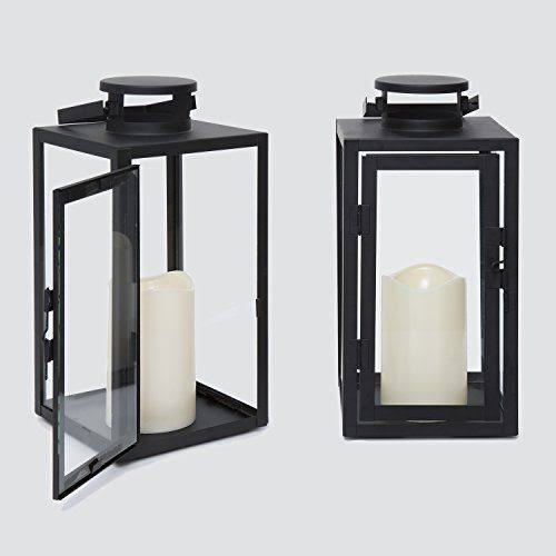 Lamplust Outdoor Flameless Black Candle Lanterns, Glass Paneled, 11x22 Height, Warm White
