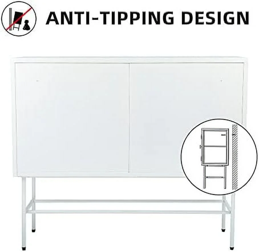 TJUNBOLIFE Retro Style Fluted Glass  Cabinet Corner Cabinet Sideboard Dual Doors Three Detachable Wide Shelves Enclosed Dust-Free  for Living Room
