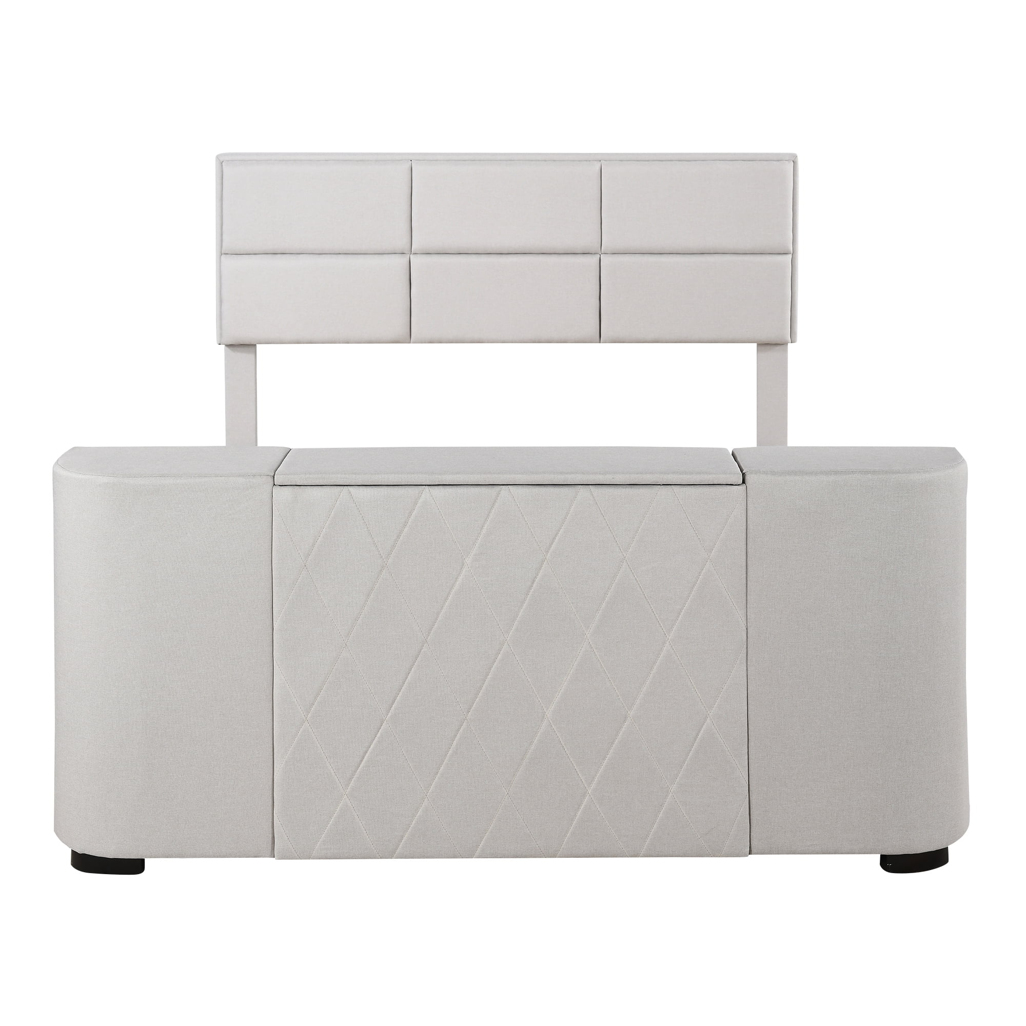 Euroco Upholstery Queen Size Platform Bed, Gaming Bed with Hidden TV Mount and Adjustable Headboard for Living Room, Beige