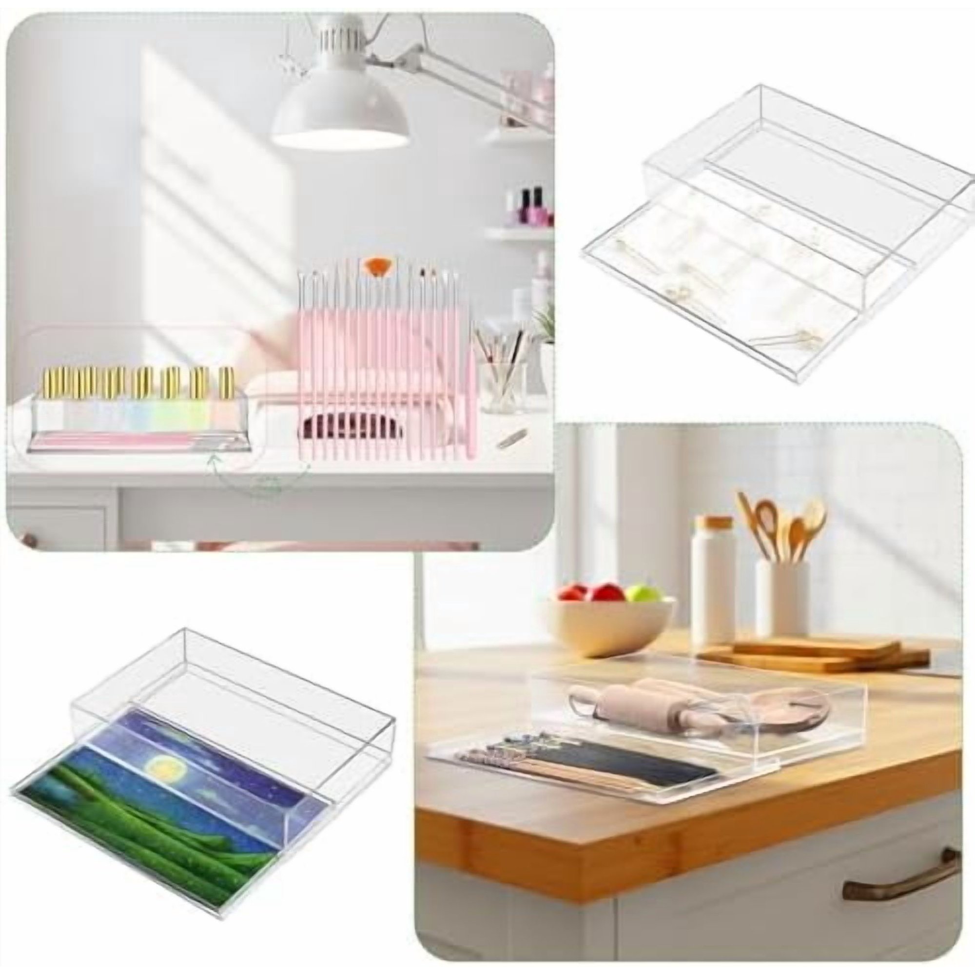 Acrylic Needlepoint Tray 8x 12Large Acrylic Tray with Insert Drawer for Customizable Photos Artwork Fabric Clarity or Messages Display Plastic Drawer