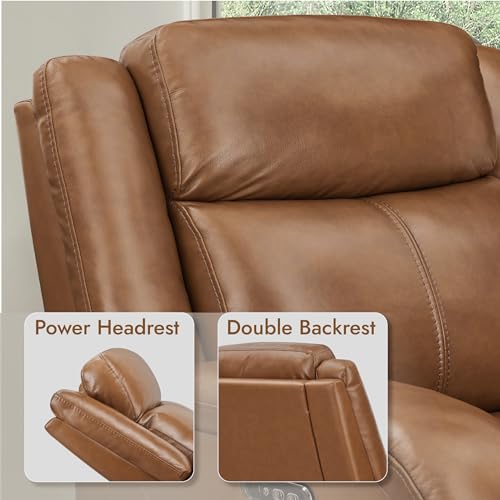 Watson & Whitely Genuine Leather Power Recliner Chairs for Adults, Wall Hugger RV Recliner with Power Headrest & Charging Ports