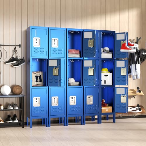 3 Doors Lockers for Employees, Steel Storage Lockers Lockable, Metal Locker Storage Cabinet for Home Office School Gym, Require Assembly (Grey)