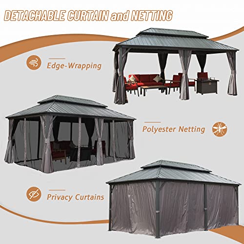 Domi 10' x 10' Hardtop Gazebo Outdoor Metal Gazebo with Galvanized Steel Double Roof Canopy, Curtains and Netting for Patio, Backyard, Deck