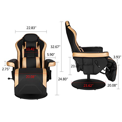 Modern-Depo Gaming Recliner Chair with Speakers, Massage, High Back, Cupholder, Headrest, Lumbar Support