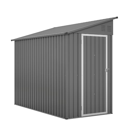 4×8 FT Outdoor Metal Storage Shed,Heavy-Duty Lean to Storage Shed with Floor Base,Garden Tool Metal Storage House W/Lockable Door and 2 Air Vents
