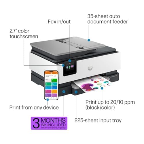 HP OfficeJet Pro 8135e Wireless All-in-One Color Inkjet Printer, Print, Scan, Copy, Fax, ADF, Duplex Printing, Best-for-Home Office
