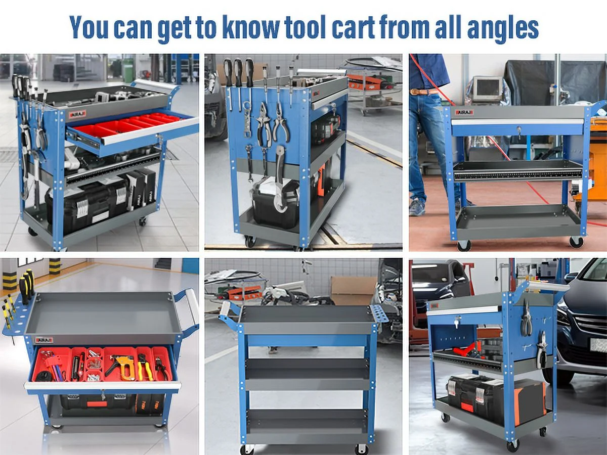 AIRAJ Tool Trolley for Robust 3-Stores,with Hook for Hanging,Non-slip Pearl Set,Ergonomic Handles,Rubber Brake Wheels,Tool Trolley for Home