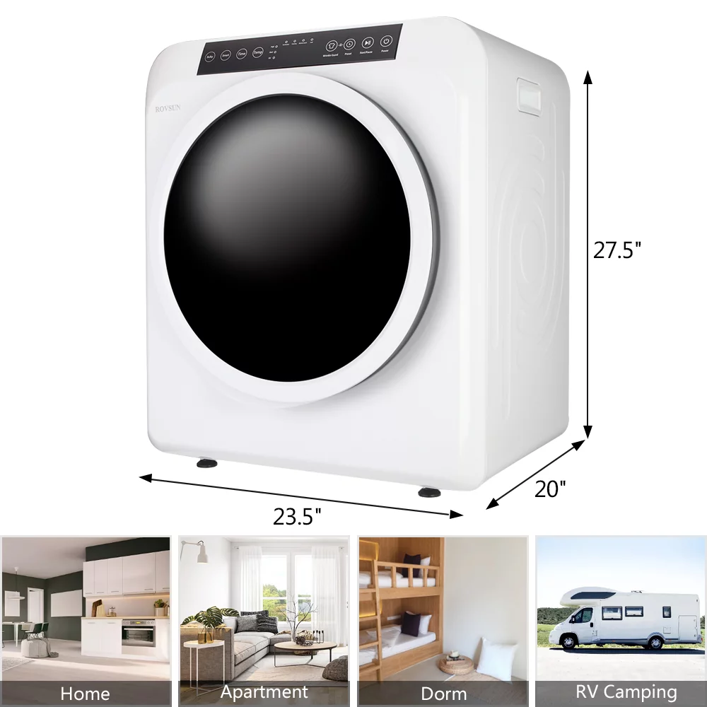 ROVSUN 13.2LB Portable Clothes Dryer, 3.5 Cu.Ft High End Front Load Tumble Laundry Dryer with LED Touch Screen & Ultraviolet Disinfection, 1300W