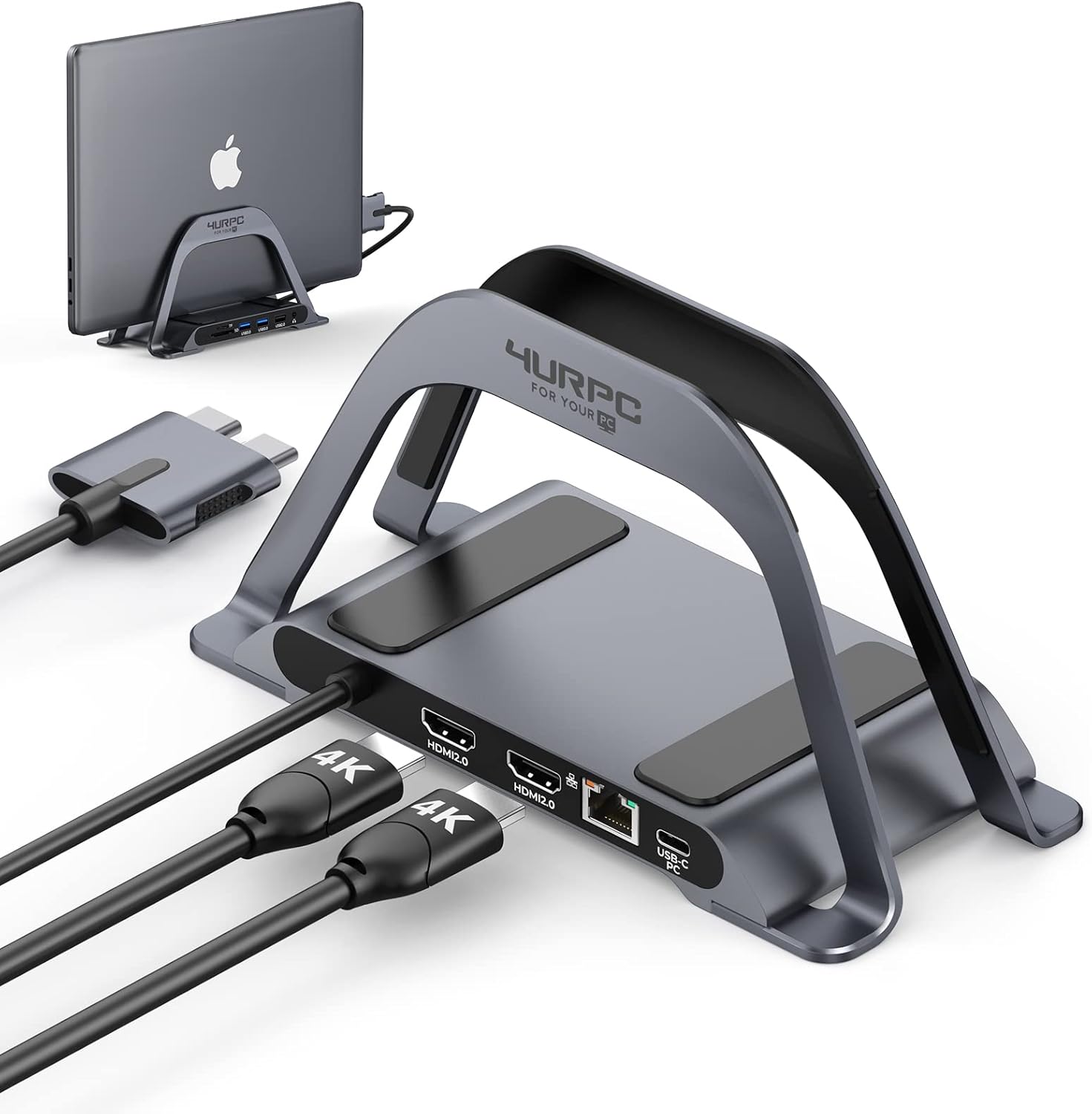 USB C Docking Station Dual Monitor for MacBook Pro/Air, USB C Dock Dual HDMI, USB C HUB with Vertical Stand for Mac