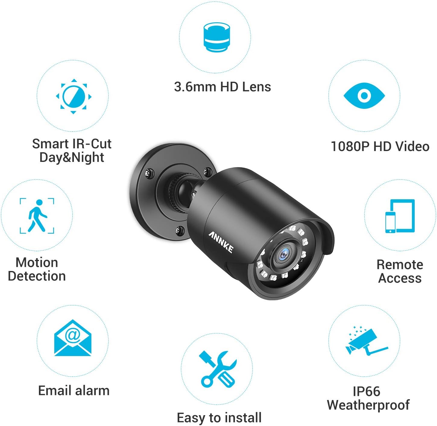 ANNKE 4 Pack 1080P HD TVI Home Security Camera Outdoor Indoor, 1920TVL, IP66 Waterproof, Night/Day Vision, Surveillance CCTV Bullet Camera
