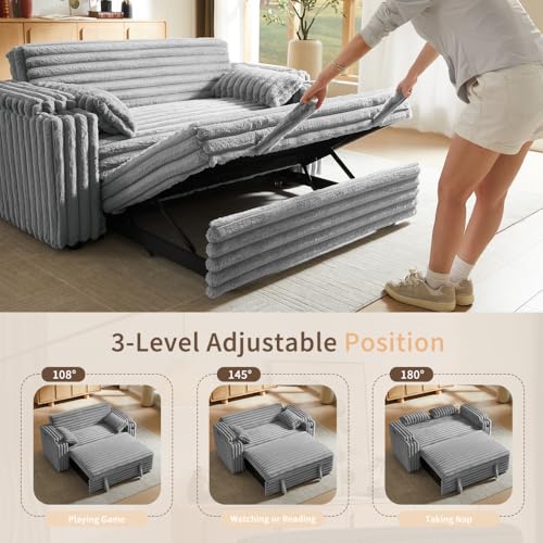 68.11" Corduroy Sleeper Chair Bed with USB Port, Cup Holders & Side Storage Pockets – 3-in-1 Foldable Sofa Bed for Guest Room, Living Room – White