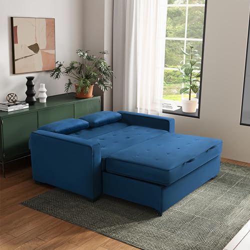 Serta Ainsley 72.6" Convertible Sleeper Sofa, Queen Size, Dreamcoil Comfort, Soft Velvet Fabric, Navy