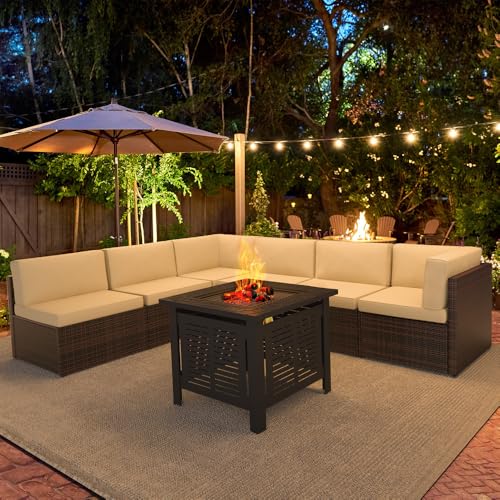 U-MAX 7 Piece Outdoor Patio Furniture Set, PE Rattan Outdoor Wicker Sectional Furniture Chair Set with Cushions and Tea Table