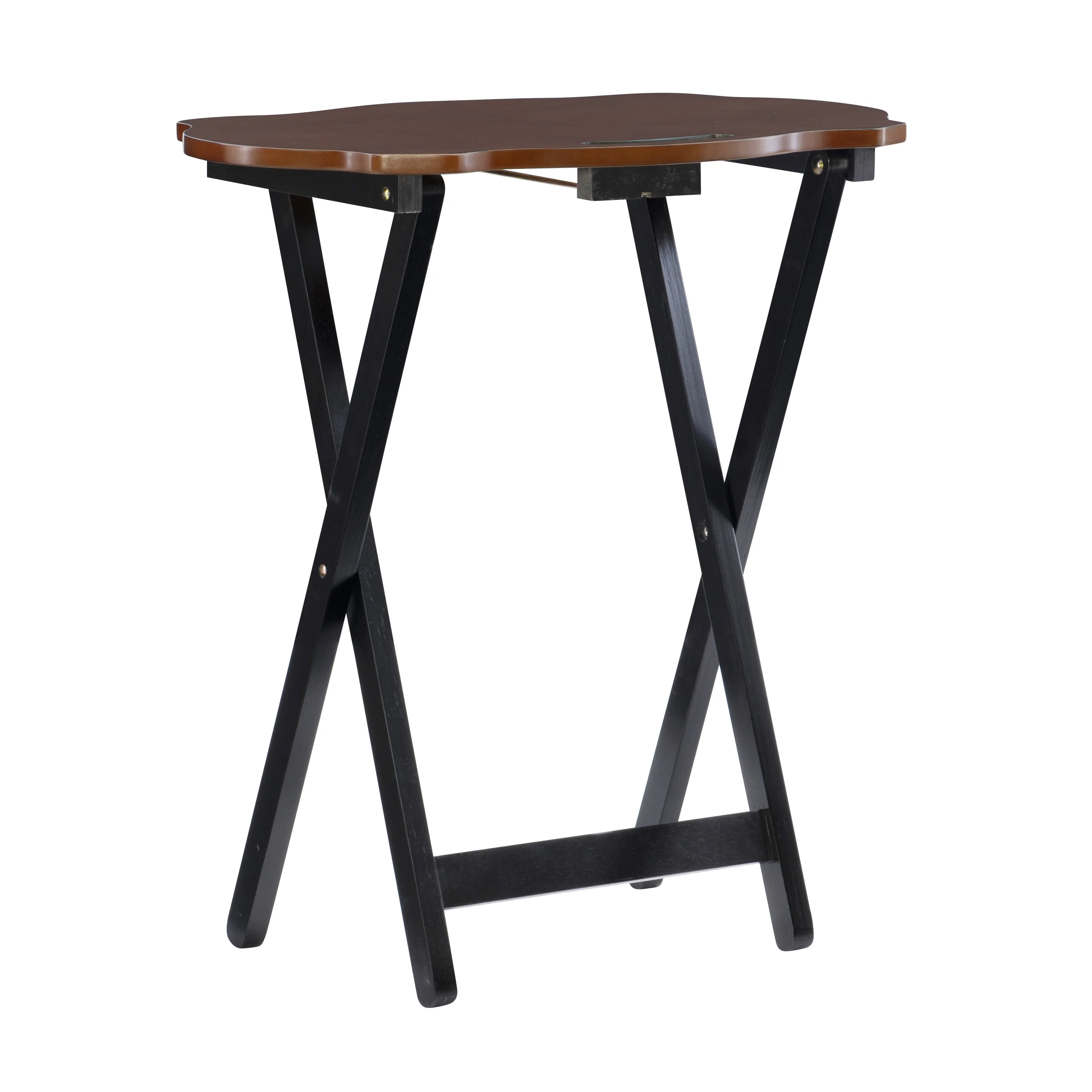 Powell Serpentine 5-Piece Indoor Folding Side Table, Snack, or TV Tray Set with Stand, 26" Tall, Hazelnut/Black