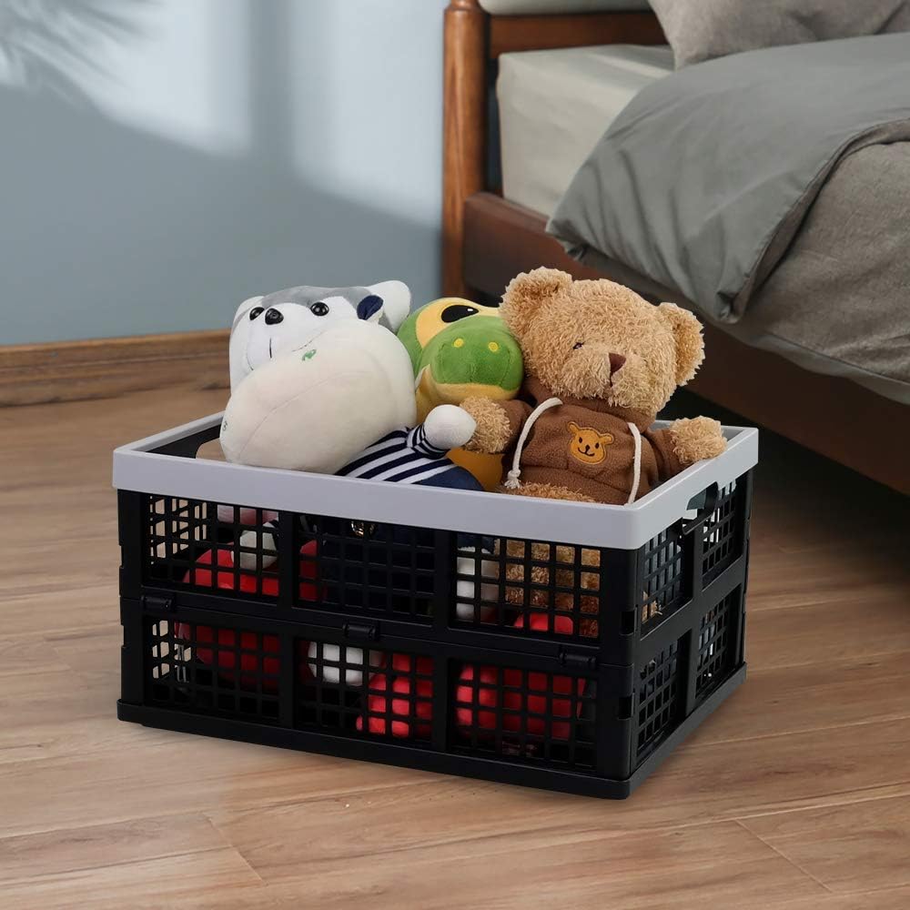 CadineUS 3 Packs 32 Quart Folding Collapsible Crates, Folding Storage Bin Pack of 2
