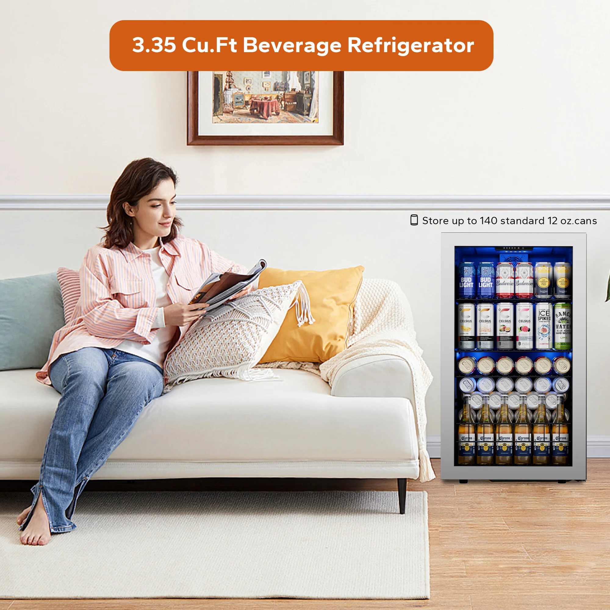 Ca'Lefort Beverage Refrigerator Cooler, 280 Can Freestanding Beverage Fridge，Mini fridge with Glass Door for Home/Bar/Office(2 Pack)