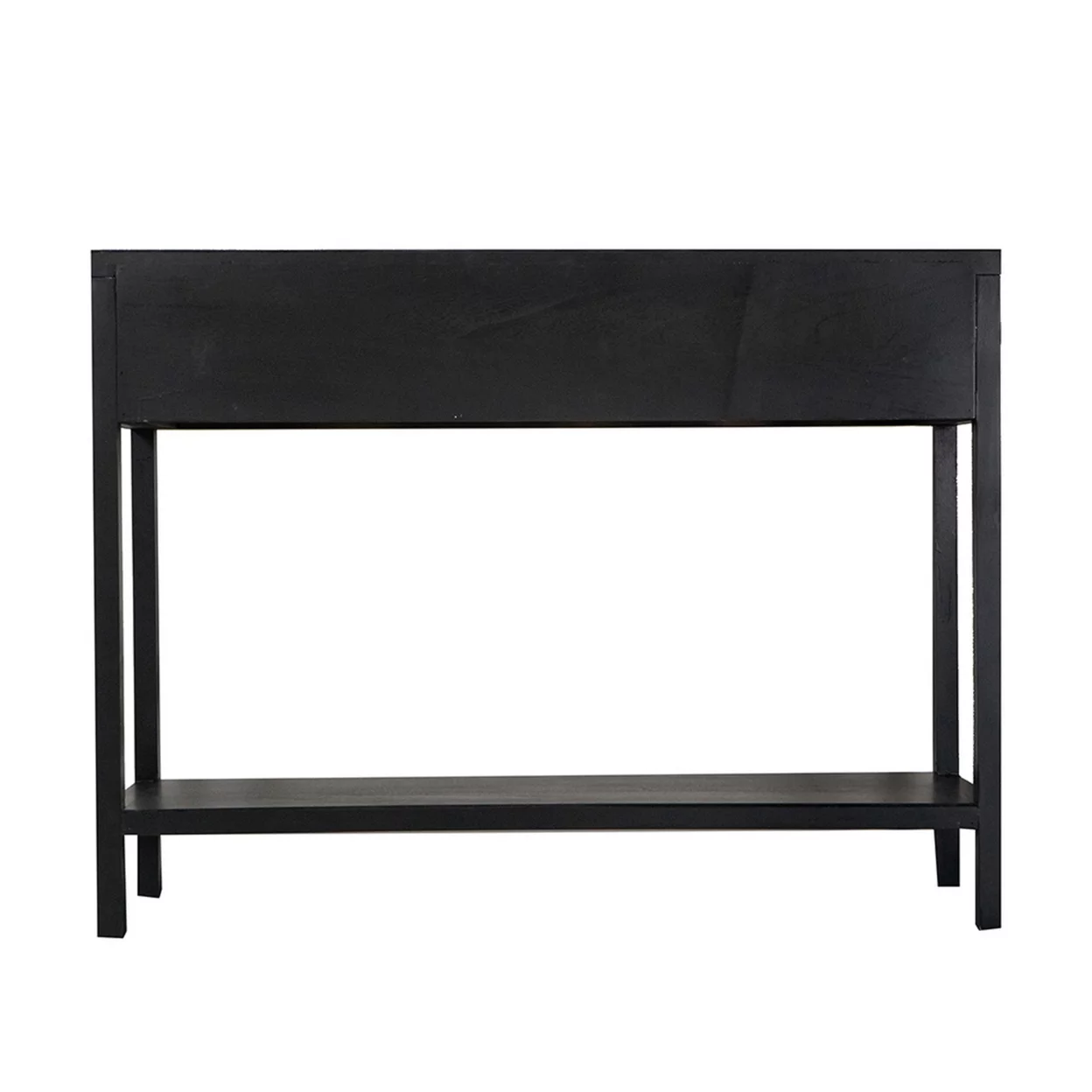 Dana 39 Inch Sofa Console Table, 2 Rattan Drawers, Black Finish, Brown- Saltoro Sherpi