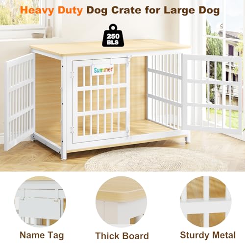 EasyCom 48"/42"/33" Dog Crate Furniture with Name Tag, Heavy Duty Dog Kennel Indoor for Large Dogs
