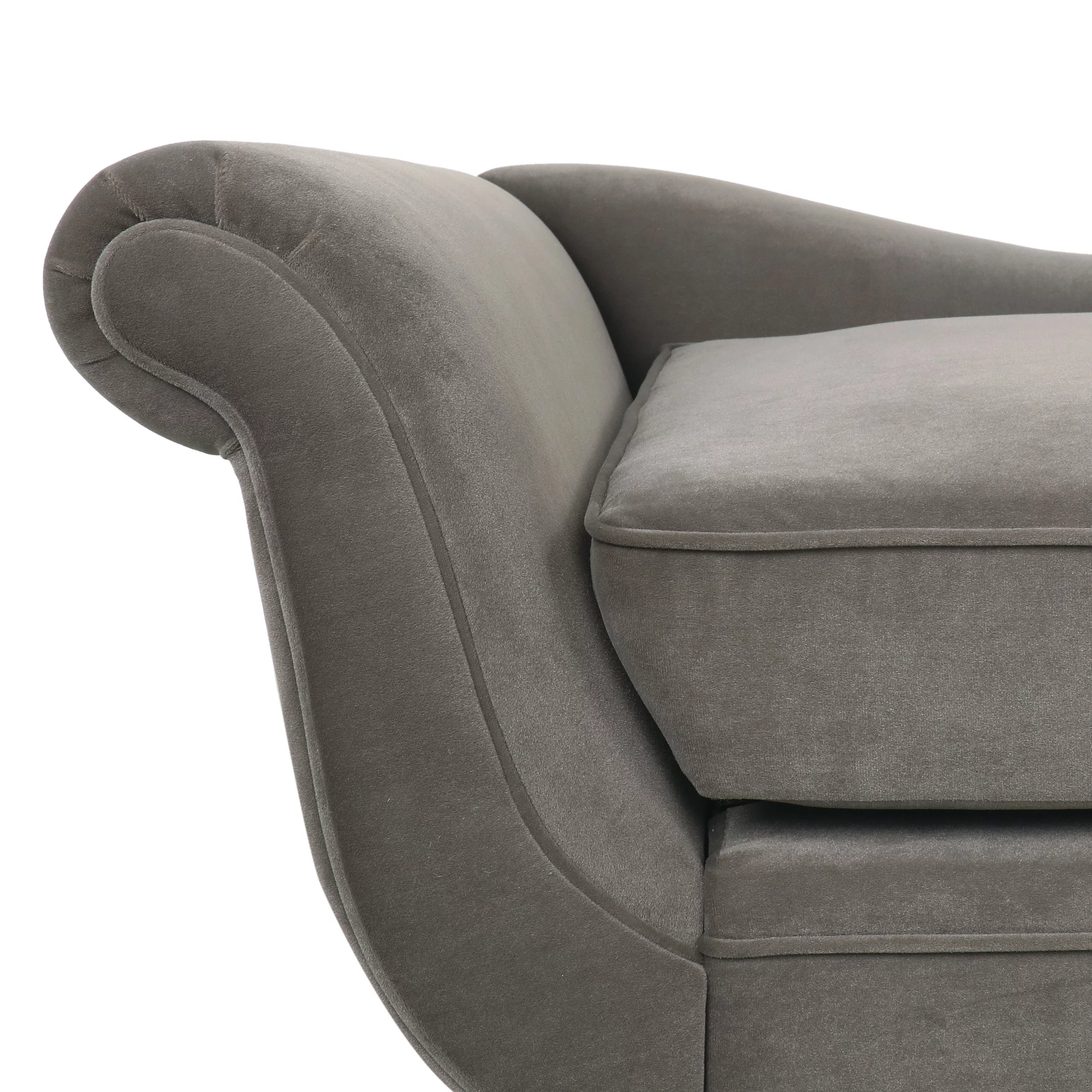 Jakyrah Contemporary Velvet Chaise Lounge with Scroll Arms, Taupe and Dark Brown