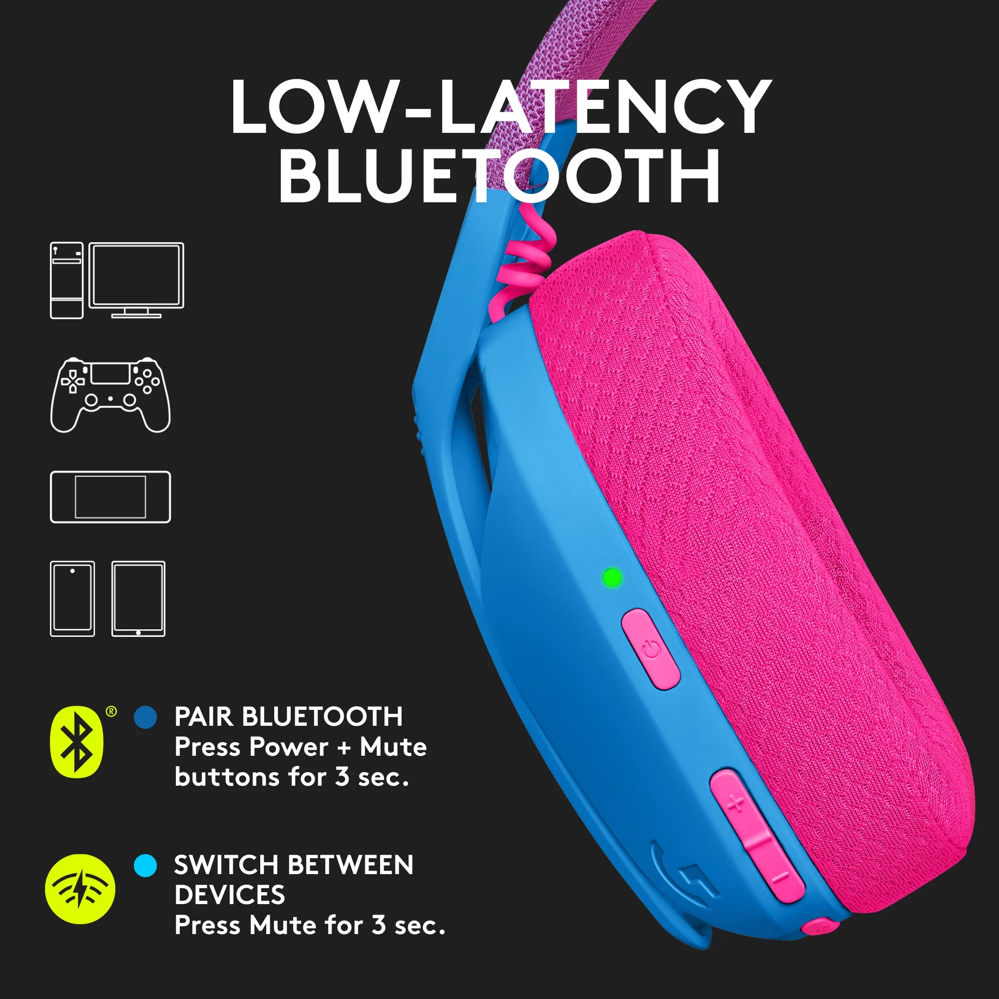 Logitech G435 LIGHTSPEED and Bluetooth Wireless Gaming Headset - Lightweight over-ear headphones, built-in mics, 18h battery
