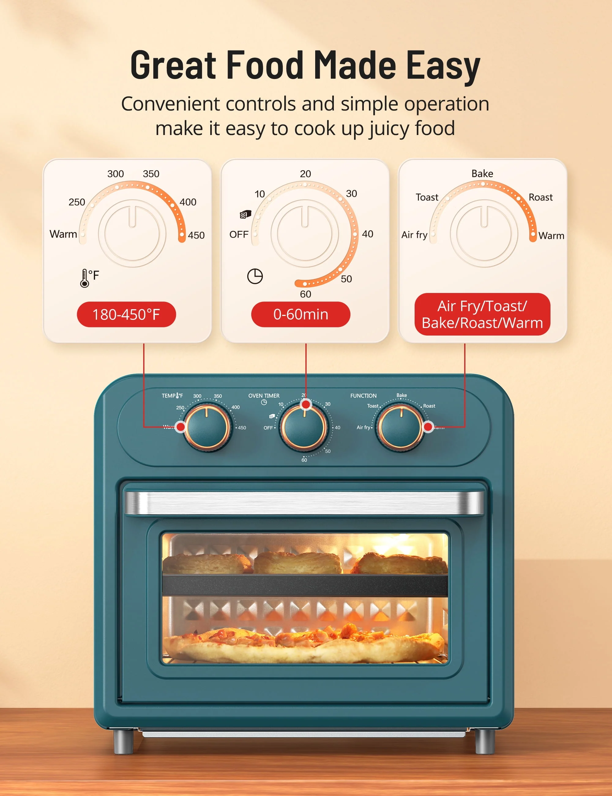 TaoTronics Air Fryer | 1700W 14.8 Quart | 9 in 1 Air Fryer Oven | Oil-less Cooker with Rotisserie Shaft