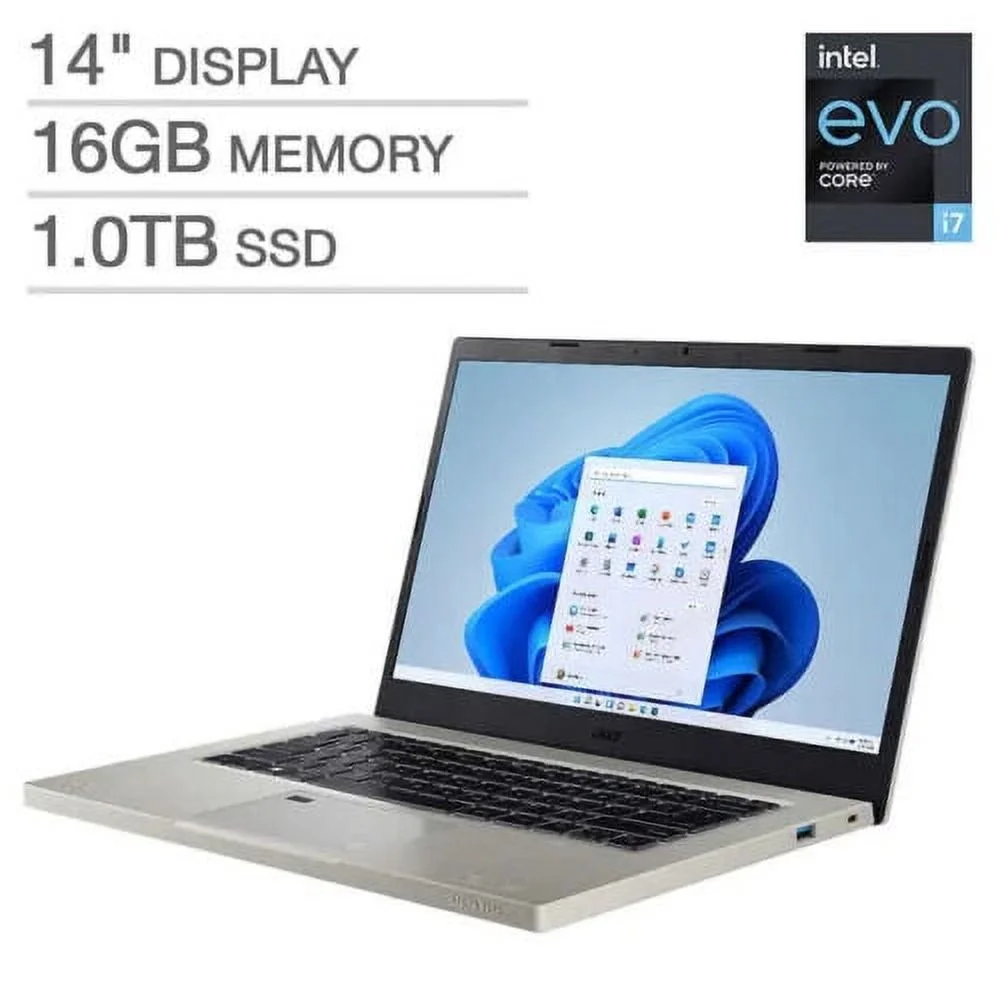 Acer Aspire Vero 14" FHD LED-Backlit Laptop, Intel Core i7-1255U EVO 1.70GHz, 16GB RAM 1TB SSD, Windows 11 Home, Backlit Keyboard, Bluetooth