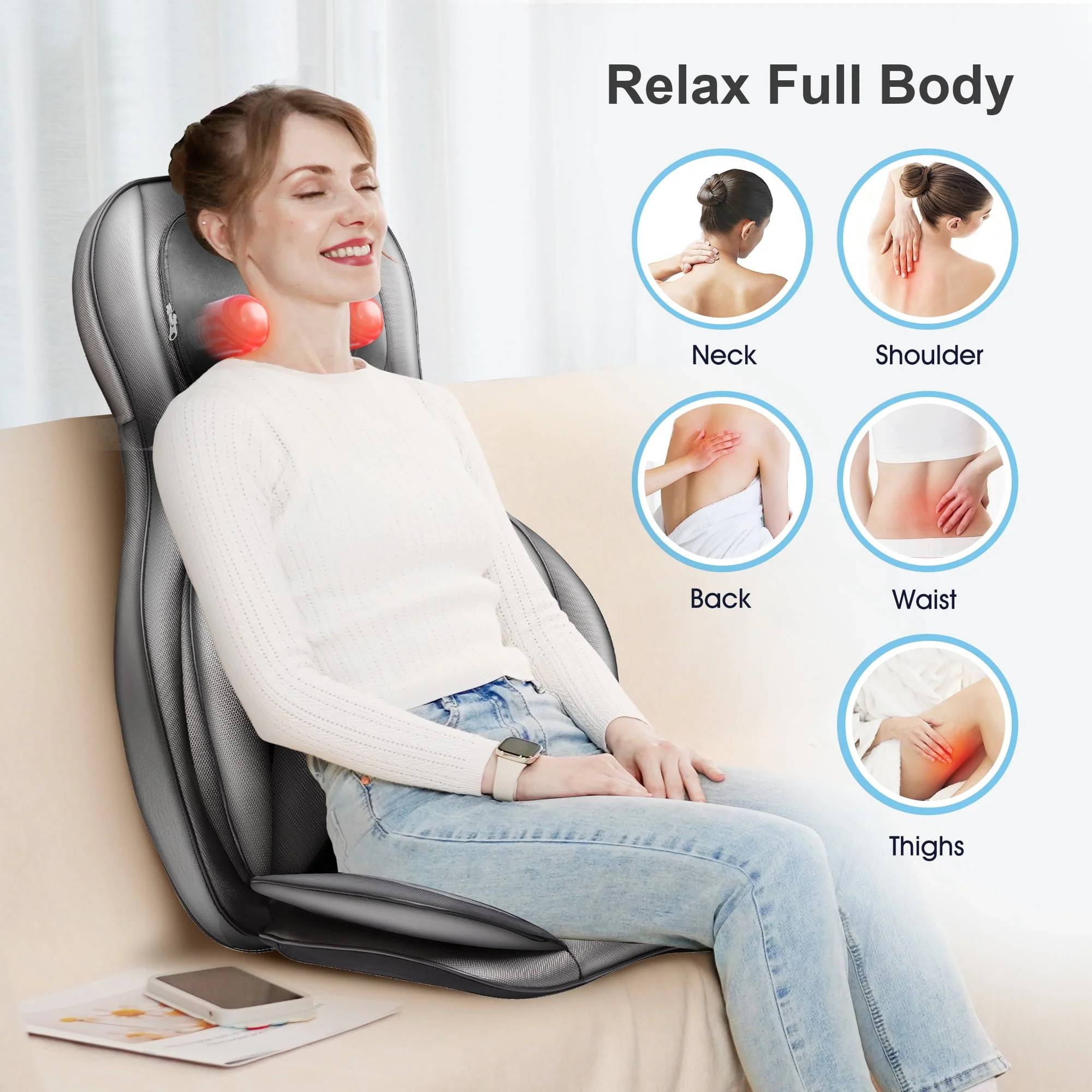 Comfier Neck Back Massager with Heat, Electric Kneading Massage Chair Pad, Air Compression Seat Cushion Massagers