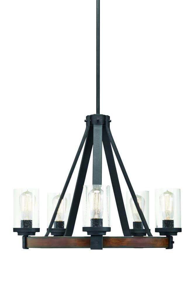 Kichler Barrington 5-Light Distressed Black and Wood Tone Rustic Clear Glass Candle Chandelier