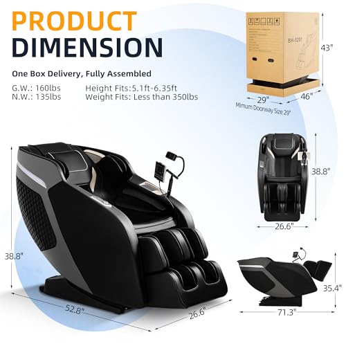 Massage Chair Full Body, SL-Track Zero Gravity Shiatsu Massage Chair Built-in AI Voice Control, Heat System, Airbag Massage, with Body Scan, Heated